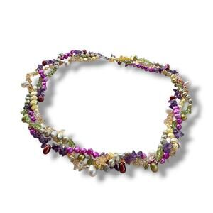 Sterling Silver 925 Multi Color Pearl Quartz Amethyst PeridotNecklace Choker New